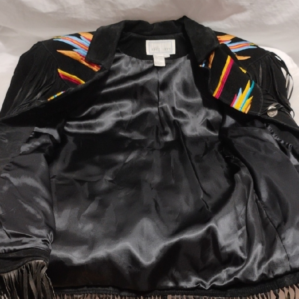 SALE! RARE! Erez Levy Embroidered Leather Vintage Jacket W Black Fringe (BX80) - Picture 12 of 13